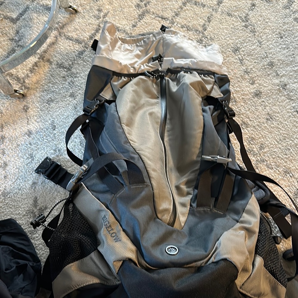 LL Bean Bigelow H2O Backpack Top Loader Hiking Outdoors Gray Beige Black.